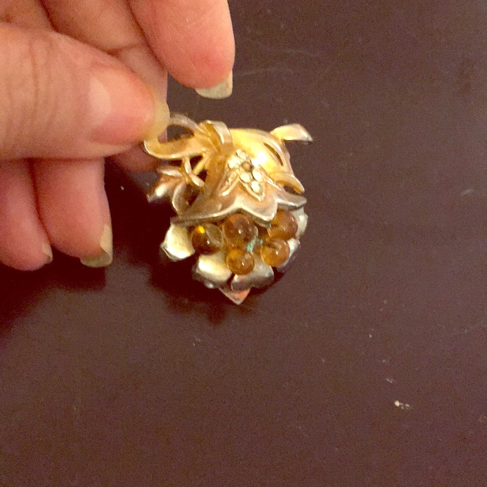 Antique dress clip glass amber stamens wonderful
